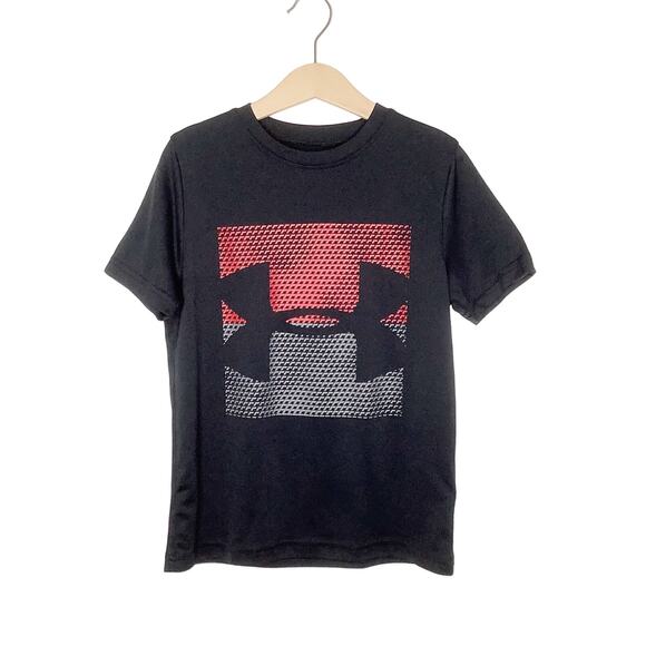 Under Armour Black Gray Red Logo Short Sleeve Athletic Performance Tee Small - Picture 1 of 5